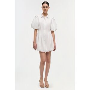 NWT Simkhai Cleo Balloon Pintuck Cotton Poplin Mini Dress White Size 6 $345